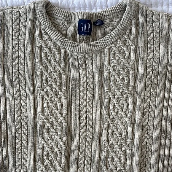 Y2K Vintage GAP Tan Cable Knit Pullover Sweater 100% cotton - Picture 3 of 8